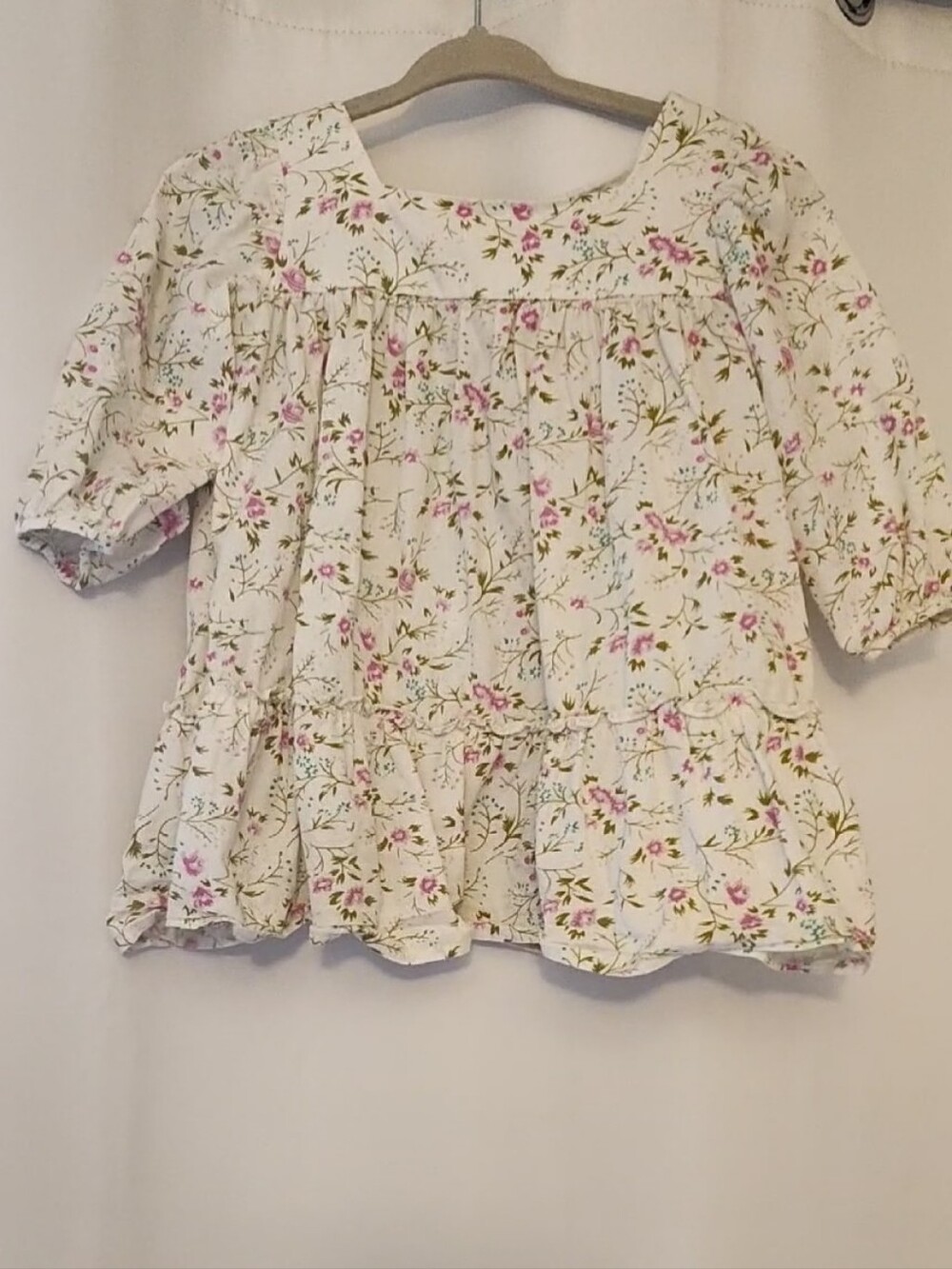Girls' Floral Ruffle Dress - White with Pink, Blue & Green